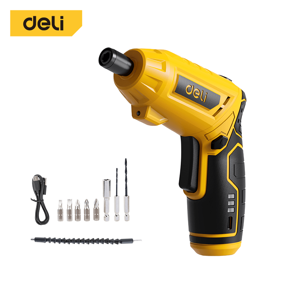 ไขควงไฟฟ้า (พร้อมแบตเตอรี่) DELI EDCE160-YL-01 4V สีเหลือง_0